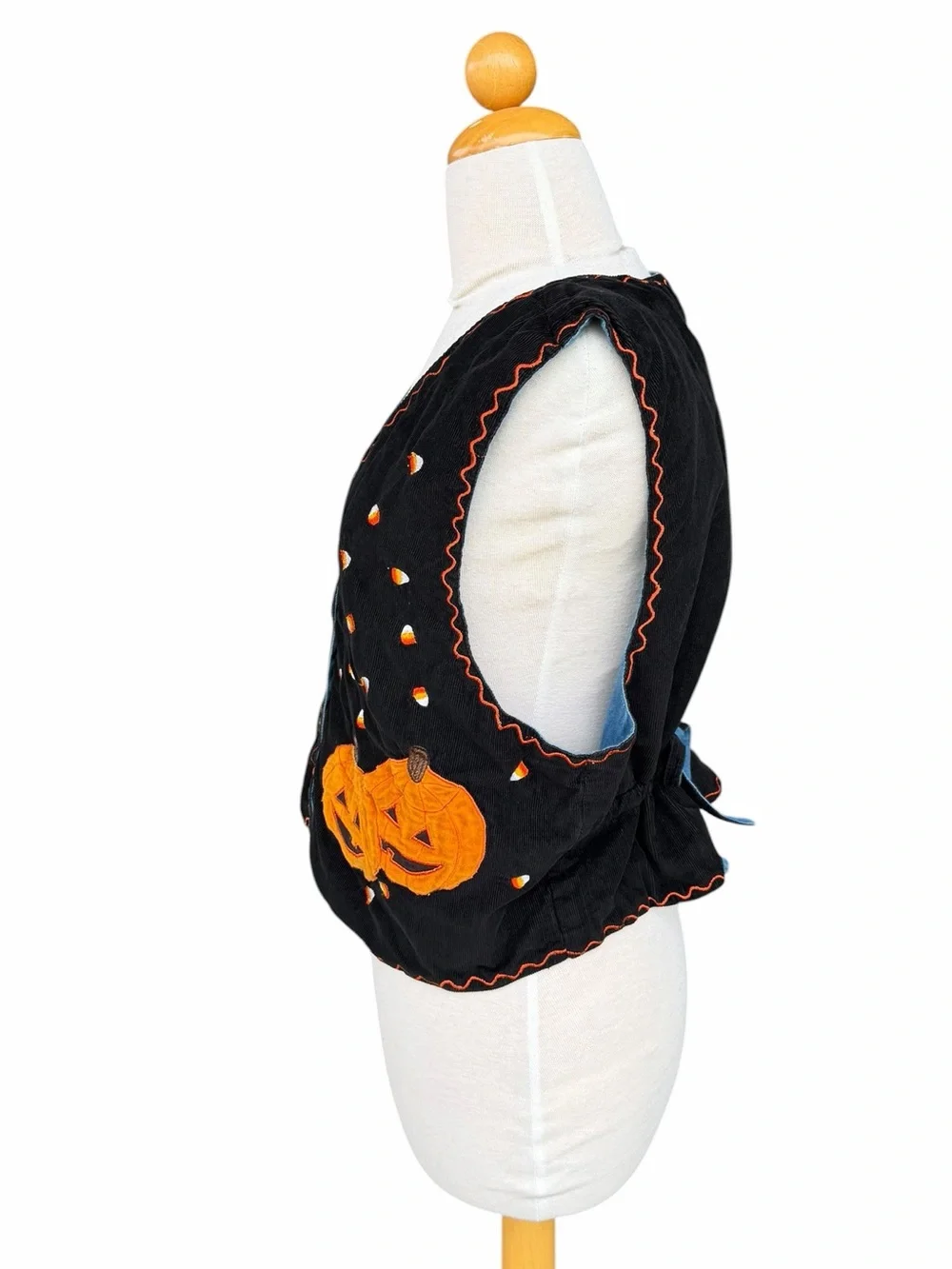 VTG Jack O Lantern Candy Corn Novelty Vest Candy Corn Corduroy Reversible 12 GUC